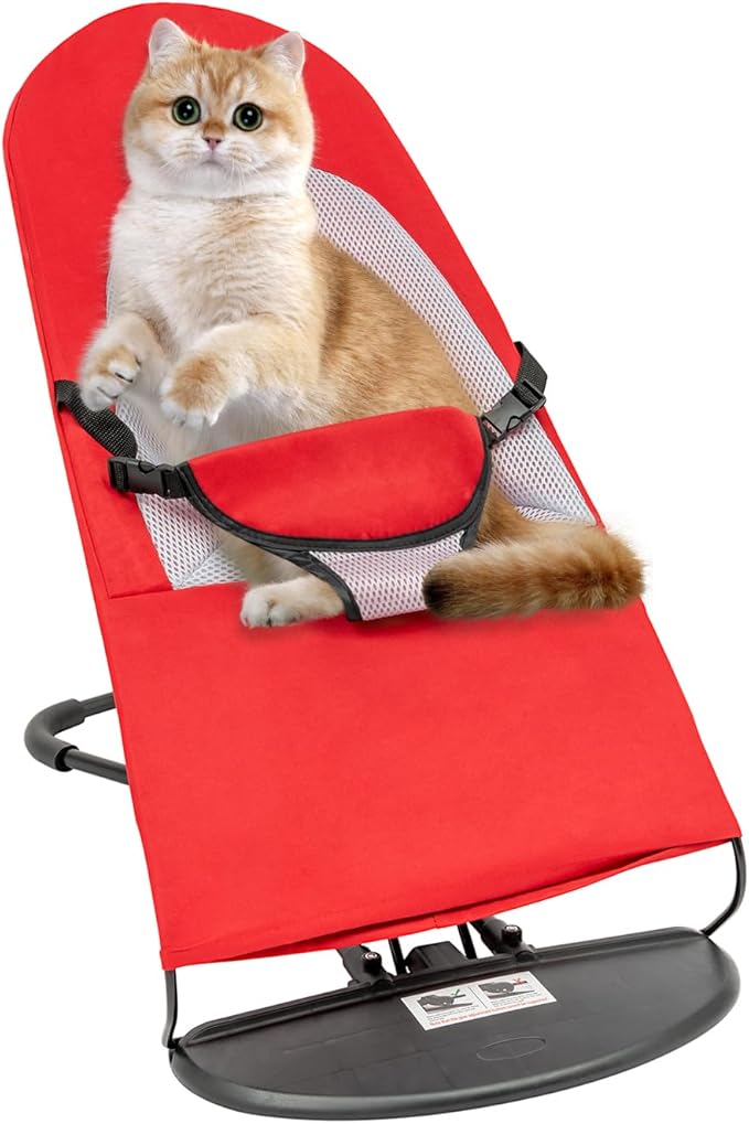 Pet Dog Cat Rocking Chair, Portable Foldable Pet Rocker Bed 3-Level Height Adjustable Small Pet Rocker Summer Breathable Pet Rocker Sofa Bed Dog Cats Rocker Beds for Pets Under 33lbs Red