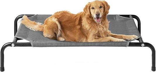 EHEYCIGA Elevated Dog Cot Beds for Large Dogs, Raised Outdoor Dog Hammock, Lifted Pet Platform with Frame and Washable Waterproof Cooling Teslin Mesh and Anti-Slip Feet, 43x26 inch