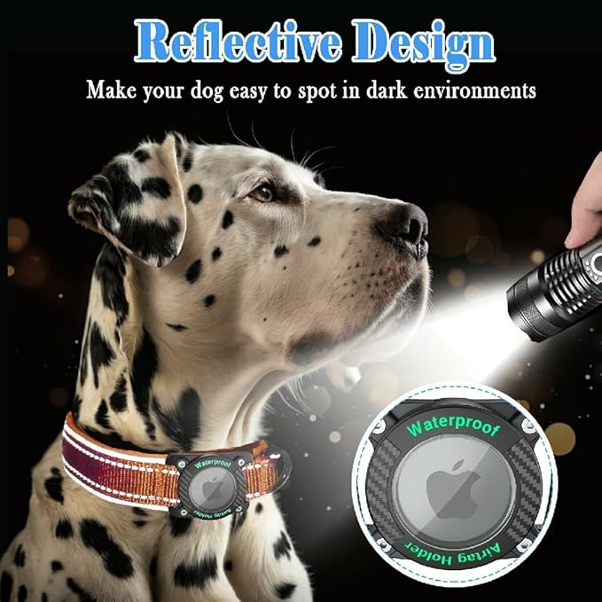 Upgraded AirTag Dog Collar, IP68 Waterproof Dog Collar with Apple Air Tag Holder, Reflective Adjustable Heavy Duty Dog Collars with Soft Padded for Small, Medium and Large Dogs,Orange, XL