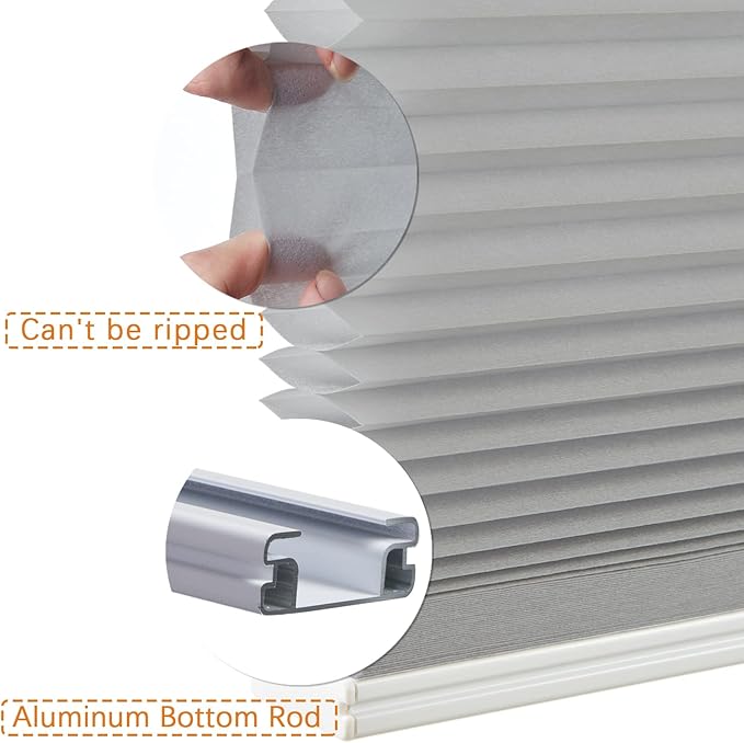 Persilux Light Filtering Cellular Blinds for Windows Pleated Cordless Roller Shades Room Darkening UV Protection Honeycomb Shades for Home, Windows and Bedroom, Dark Grey, 26" W x 72" H
