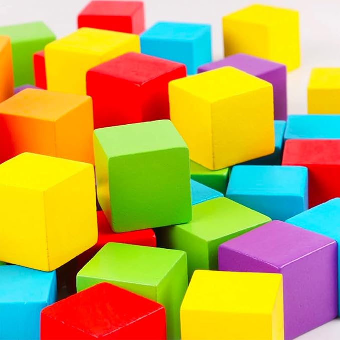 Cube Blocks, 200 Pack Colorful Square Wooden Building Blocks, Baby Shower Decorating Cubes, Puzzle Making and DIY Craft