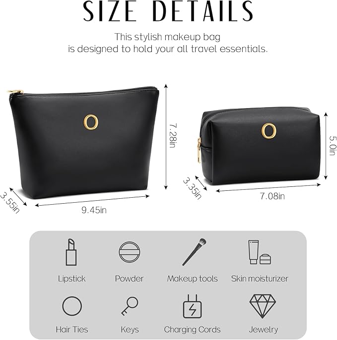 Valentine's Day Gifts for Women Girlfriend Initial Makeup Bag for Teen Girls Personalized Gifts for Friend Teacher Mom Wife Cosmetic Travel Toiletry Bag(Black,O)