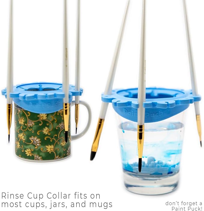 Paint Puck Ultimate Rinse Cup Paint Brush Cleaner (Blue, Mug) - Non-Spill Paint Water Cup & Brush Cleaner with Brush Holder, Squeegee Lips & Drip Tray for Acrylic, Watercolor & Art Supplies