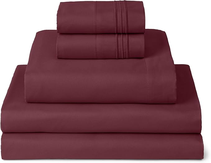 Mellanni Split King Sheets Set - 5 PC Iconic Collection Bedding - Hotel Luxury, Extra Soft, Cooling Bed Sheets - Wrinkle, Fade, Stain Resistant (Split King, Burgundy)