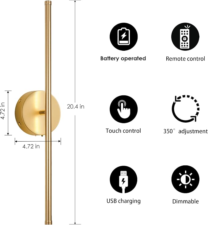 KARTOOSH Battery Operated Wall Sconces, Dimmable Wall Sconces Set of Two
