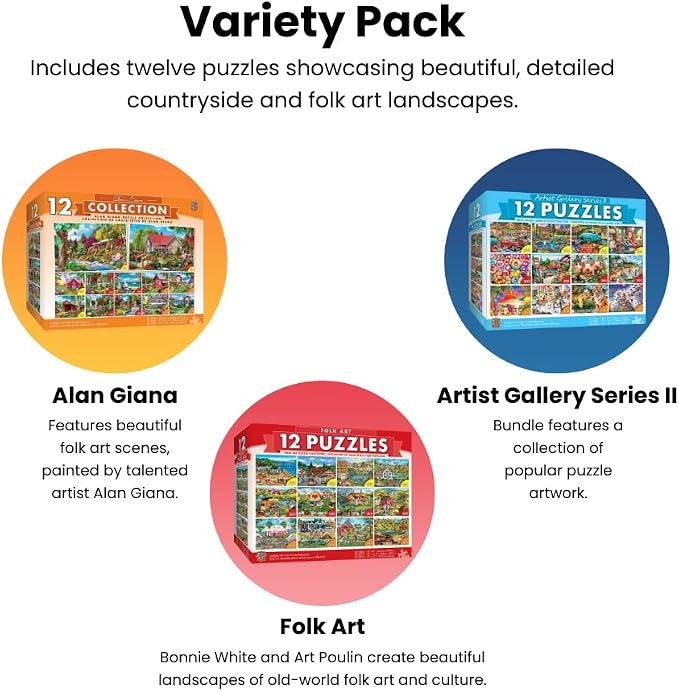 MasterPieces - Jigsaw Puzzle 12-Pack Bundle Set, Artist Gallery Collection Series 2 Landscape and Animal Puzzles, Family Fun for Adults and Kids | 12 pack jigsaw puzzles for adults & kids with animal landscape art, bonus posters, matte finish & family ...