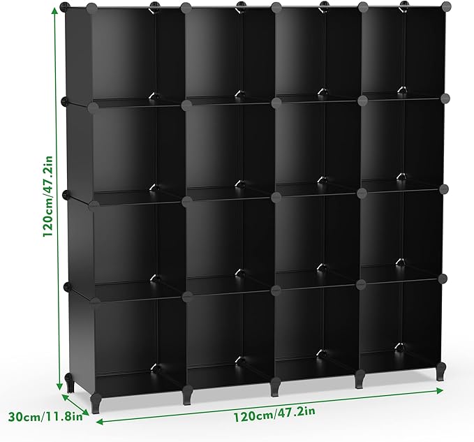 HOMIDEC Closet Organizers and Storage, 16 Cube Storage Organizer, Closet Organizer Bookshelf Cubes Shelves for Clothes, Bedroom, Kids Room, Bathroom, Wardrobe, Garment Racks, Black