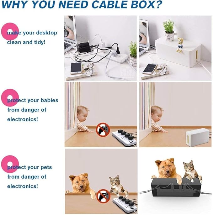 Cable Management Boxes, Set of 3 Sizes – White