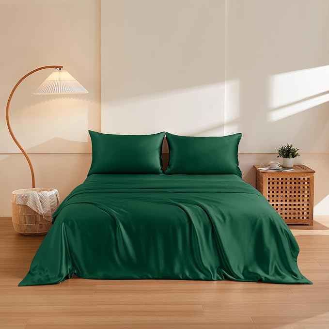THXSILK 100% Pure Mulberry Silk Duvet Cover Set 3 Piece, 6A+ Grade Luxury Soft Bedding Silk Sheets for Hair and Skin, 1 Pcs Quilt/Comforter Cover with 2 Zippered Pillowcases (Emerald Green, Twin)