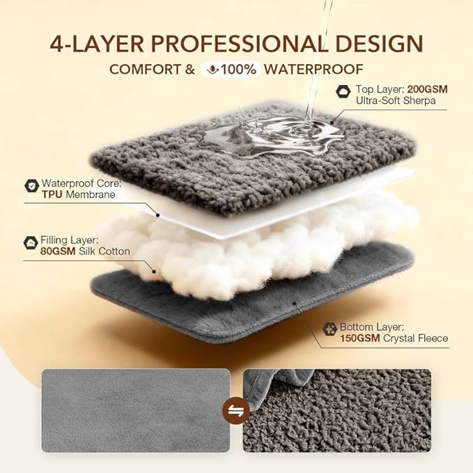 Lekereise Reversible Waterproof Dog Blanket, Super Soft Scratch-Resistant Pet Blanket, Washable Leak-Proof Cover for Sofa Bed Car Seat, for Cats to Large Dogs (Gray, 25" x 35")