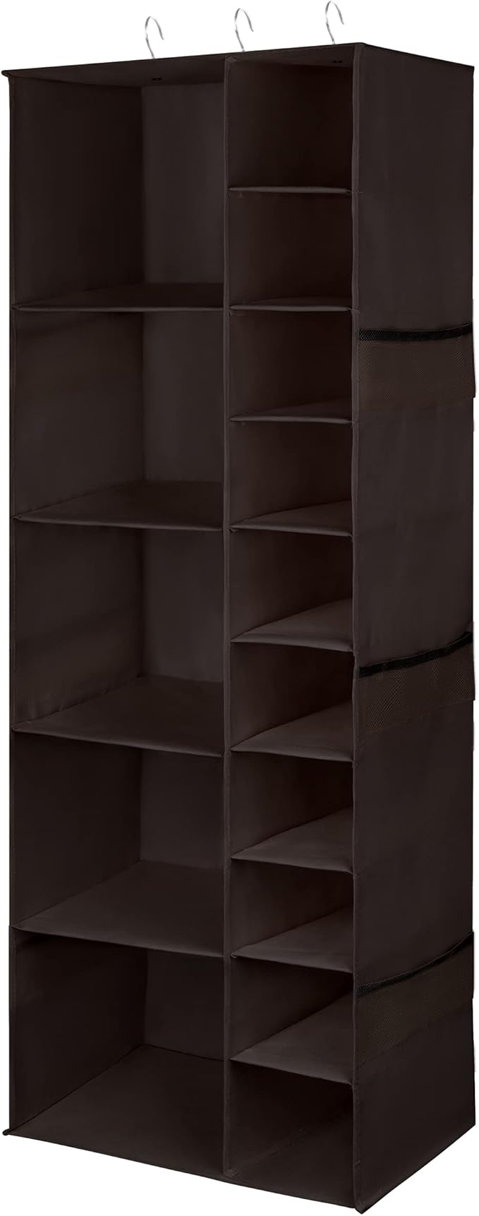 Libeder Shoe Organizer for Closet, 15 Shelf Hanging Closet Storage Shelves - 10 Shoe Rack Organizer and 5 Compartment for Clothes with 6 Side Mesh Pockets for Scarf, Socks,Gloves Coffee