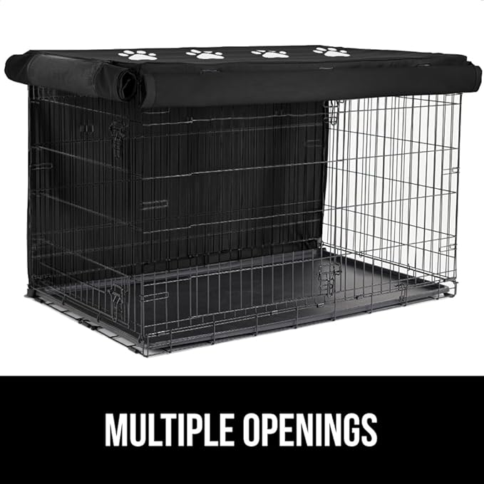 GORILLA GRIP Dog Crate Covers Compatible with Amazon Basics Crates, All Sides Open, Privacy Cover Fits 36" Wire Kennel, Breathable Mesh Windows, Light Reducing Puppy Training Cage Topper, Black Paw
