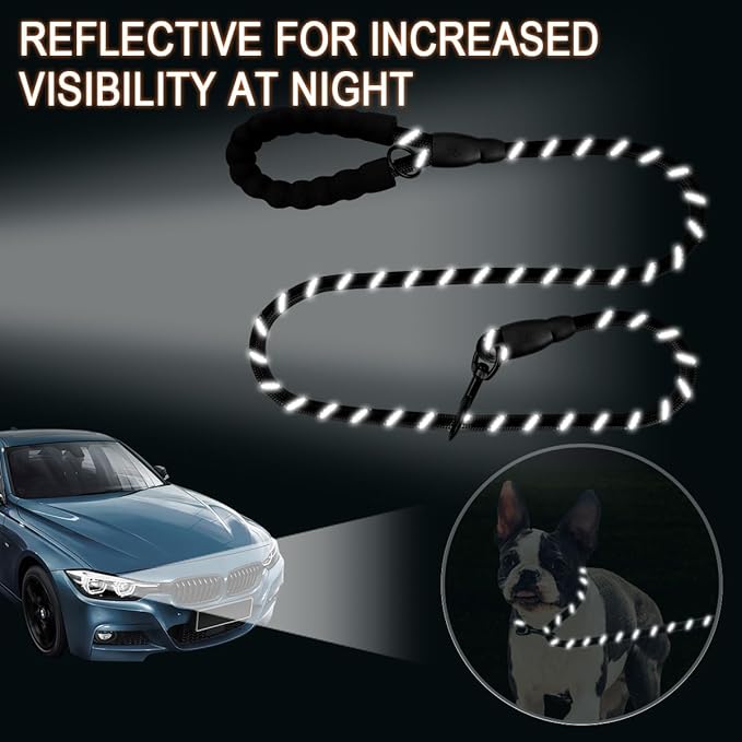 BARKBAY Dog Leashes for Large Dogs Heavy Duty Dog Leash 2 Pack 5 FT with Comfortable Padded Handle Highly Reflective Threads for Medium Large Dogs Walking Training Running (5FT-1/2,Black+Black)