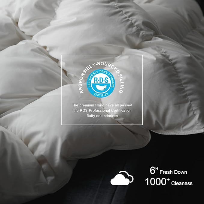 Royoliving Premium Feathers Down Duvet Insert Comforter California King Size All Season Medium Warmth White 100% Cotton Cover with Corner Tabs (108x98, 67 oz)