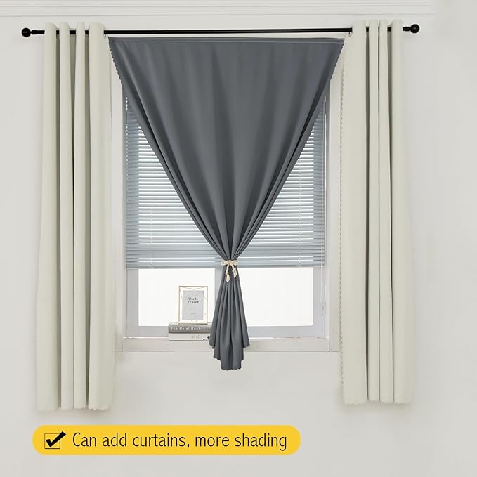 Magic Tape Stick On Curtains Window Shades Pull Down Blackout Window Cover Blackout Curtains for Bedroom No Drillng Self Adhesive Curtains No Rod Small Curtain, 59" W X 71" L, Grey, 1 Panel