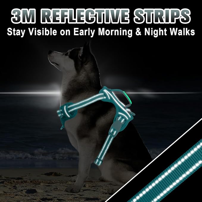 BARKBAY No Pull Dog Harness Large Reflective Dog Harness with Front Clip and Easy Control Handle for Walking Training Running with ID tag Pocket(Ocean Blue,XL)