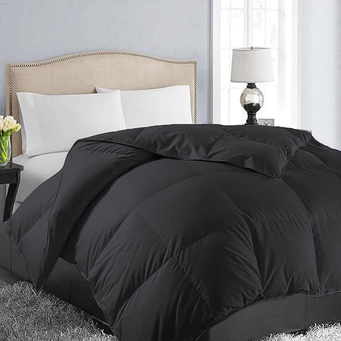 EASELAND Twin Size Down Alternative Comforter - Quilted Duvet Insert for All Seasons, Soft Lightweight with Corner Tabs, Summer Winter Warm Bedding, Black 64×88 Inches
