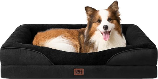 EHEYCIGA Orthopedic Dog Bed for Large Sized Dog, 41x27x7.5 Inch Large Memory Foam Dog Couch Bed with Sides, Waterproof Liner & Washable Removable Cover, Bolster Pet Sofa, Black