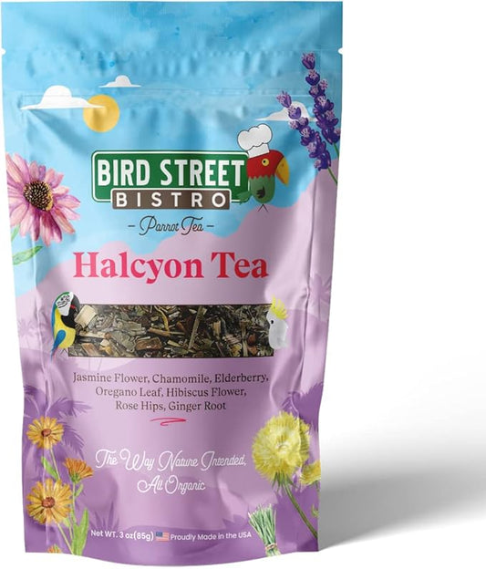Bird Street Bistro Parrot Tea 3oz - Parakeet & Cockatiel Food Vitamin Substitute - Bird Health Supplies - Bird Food Topper (0.1875 Pound, Halcyon Tea)