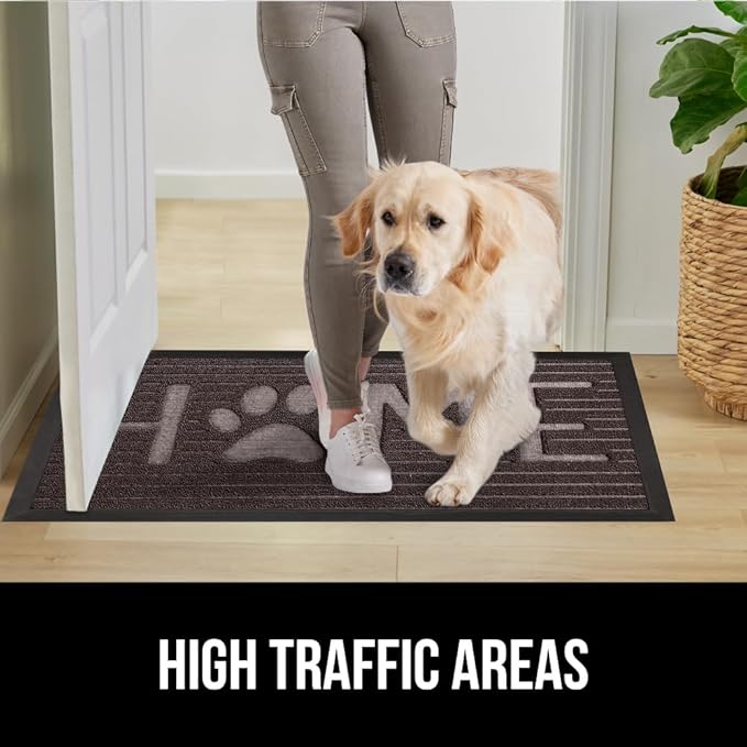 GORILLA GRIP 100% Waterproof All-Season WeatherMax Doormat US Designed Natural Rubber, Stain and Fade Resistant, Low Profile Indoor Outdoor Door Mats, Easy Clean Patio Mat, Espresso Home Paw