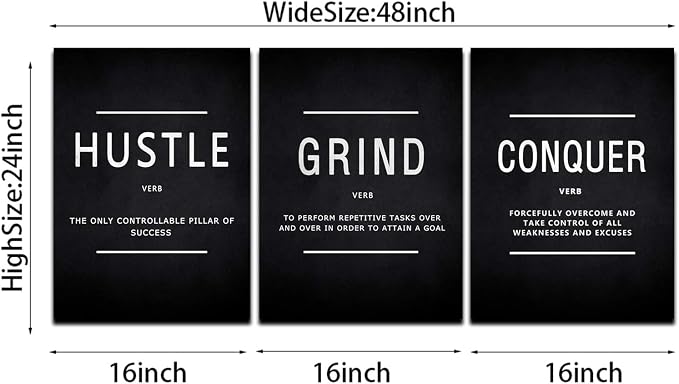 KAWAHONE Grind Hustle Conquer Wall Art, Success Canvas Painting Wall Decor
