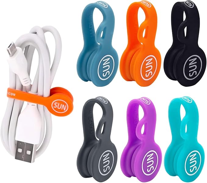 SUNFICON 6 Pack Magnetic Cord Organizers Cable Clips Cable Straps Silicone Twist Ties Colorful Headphone Cord Keeper Holder Manager Bookmark Whiteboard Fridge Magnet Keychain Gift Home,Office,School