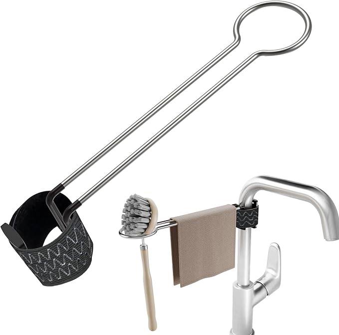 NiHome Heavy Duty Stainless Steel Kitchen Sink Faucet Towel Holder, Kitchen Faucet Rag Holder, Dish Rag Hanger Rack, Space-Saving Compact Dishcloth Organizer, Easy Installation & Rust Resistant