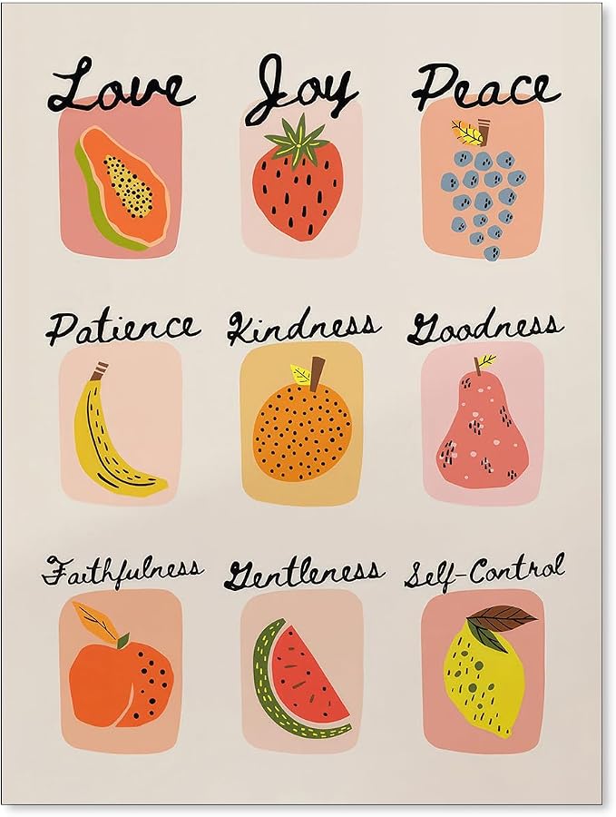 jkahh Trendy Fruit of The Spirit Wall Art Christian Bible Verse Posters Vintage