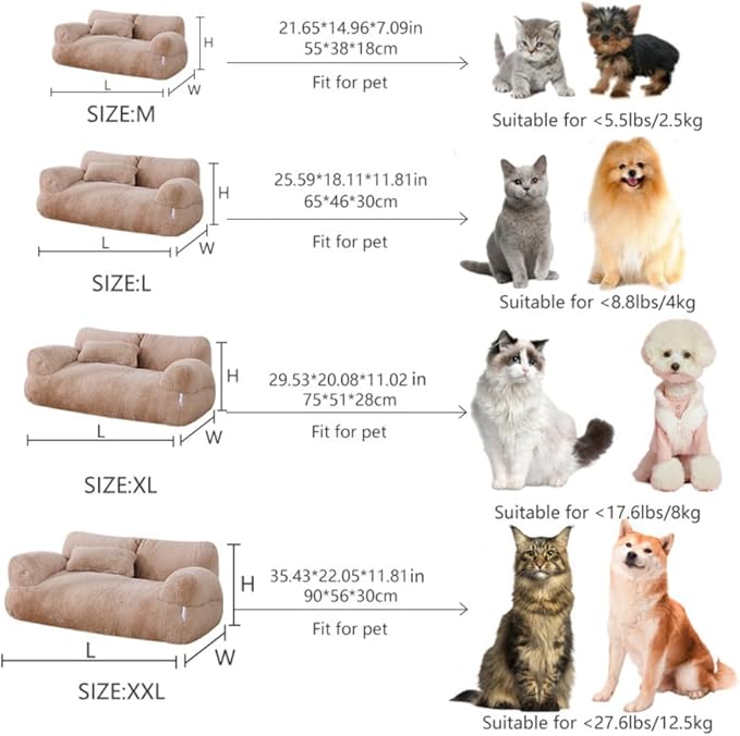 Soft Fluffy Self-Warming Cat Bed | Washable Pet Sofa for Indoor Cats & Small Dogs | Cute Princess-Inspired Kitten Couch & Puppy Bed(Beige,29.53''*20.08''*11.02'')