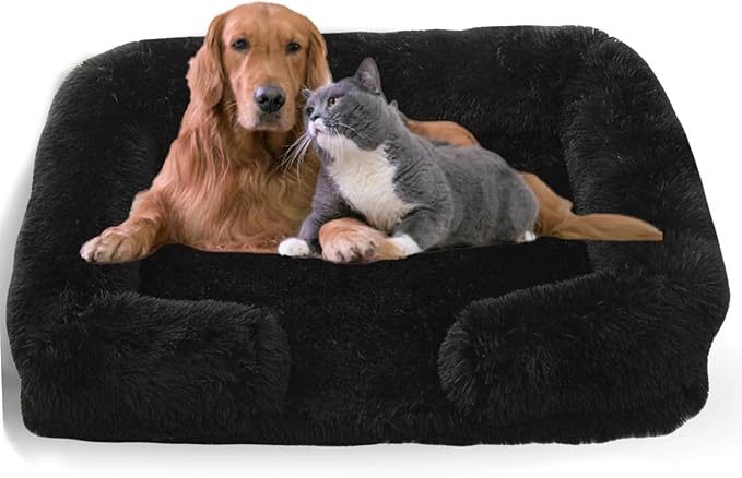 Dog Beds Medium Large Size Dog, Calming Dog Bed with Removable Washable Cover, Waterproof Lining and Nonskid Bottom(Black,XL)