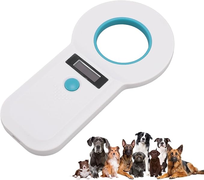 Diyeeni Portable Pet Chip Scanner, Animal Handheld Reader, 128 Sets of Data Storage, 15 Digits Animal Chip Registration RFID Microchips Scanner, USB Connects to PC (White)