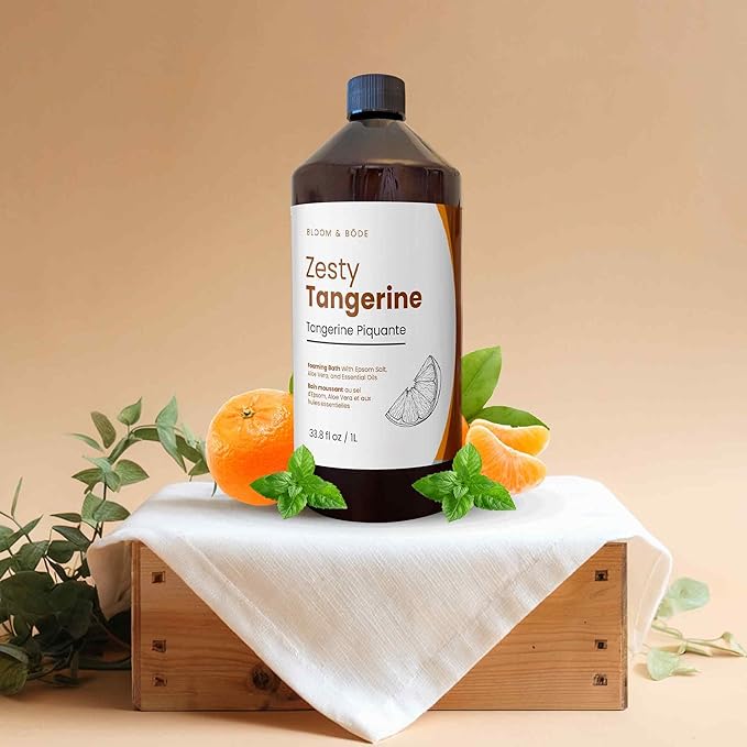 Luxury Foaming Bath - Natural Scented Bubble Bath with Essential Oils and Epsom Salt - Zesty Tangerine Scent, 33.8 fl oz / 1L