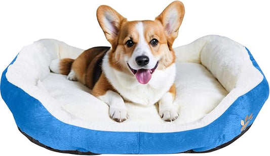 Round Dog Cat Beds Mattress Washable Pads Room, Soft Durable Plush Faux Fur Sleeping Pet Fleece Bed Mat for Small Doggy Kitten Puppy, with Anti-Slip Waterproof Bottom (Blue)