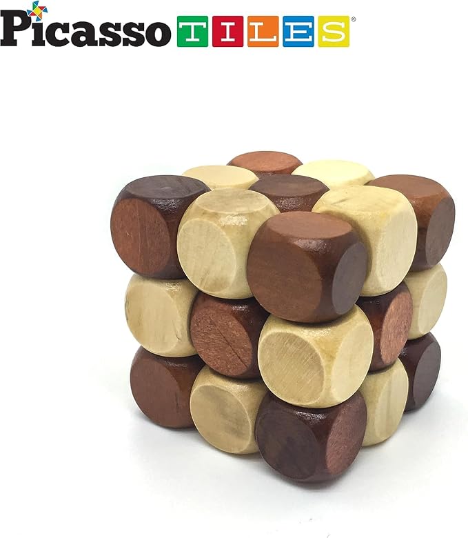 PicassoTiles 8 Styles Interlocking Sensory Toys Wooden Burr Cube, Ball and Barrels Logic Skill Genius Puzzle Brain Teaser Games & Intellectual 3D Assembling Educational Toy Set for Kids & Adults PTP08