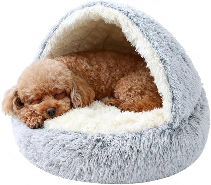 Dog Bed, Dog Bed with Cover Cave, Dual Comfort Design, Pet Bed for Small/Medium/Large Cats and Dogs, Anxiety Relief, Durable & Chew-Proof, Improves Sleep & Behaviour (Gray, 20in)