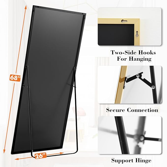 Sweetcrispy 68"x26" Full Length Mirror, Leaning or Standing Full Body Mirror