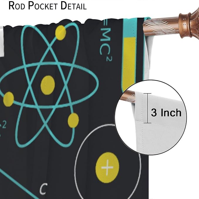 Science Bedroom Curtains, Chemistry Science Pharmacy Research Blackout Rod Pocket Window Drapes for Childs Girls Boys Bedroom Living Room Home Set 2 Panels,42x45 Inches