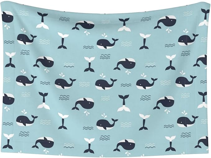Two Sided Plush Pet Blanket for Crates Carriers Home Use, Whale in Ocean Pattern, Reversible Throw with Cozy Dot Fabric and Silky Reverse for Small Large Pets