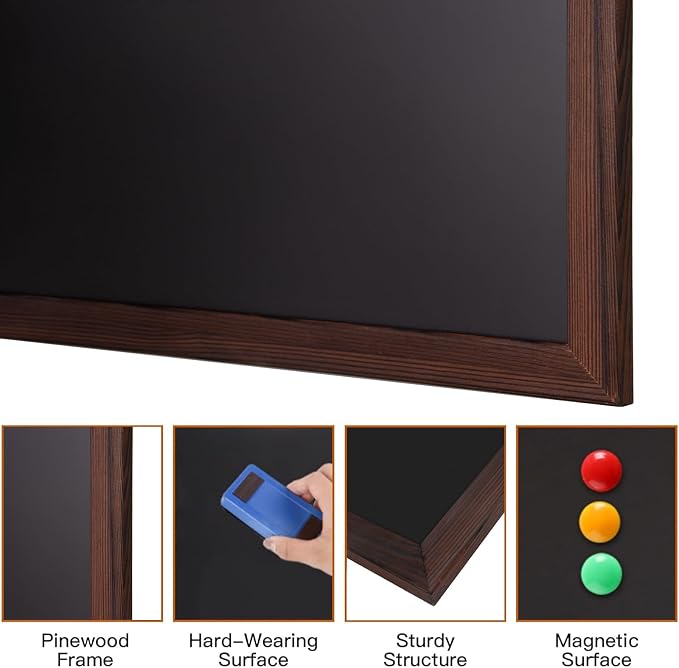 Comix Magnetic Chalkboard, 24 x 36 Inches Wooden-Framed Blackboard, Hanging
