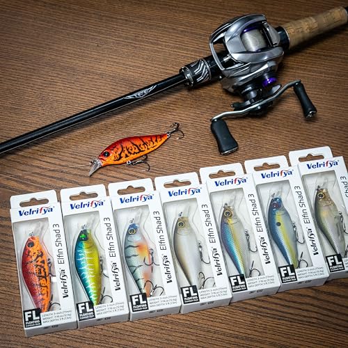 Flat Sided Japanese-Style Crankbait Elfin Shad – Medium Diving Bass Fishing Lure, Hard Bait Shad Crankbait for Freshwater Velrifya - color: 0D 7-Color Pack