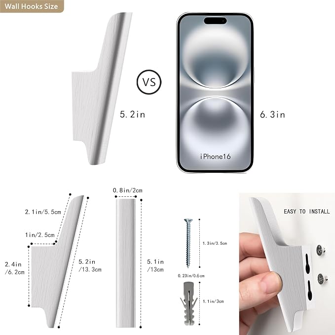 Wood Wall Hooks 4 Pack Coat Hooks Wall Mount White Wooden Hooks
