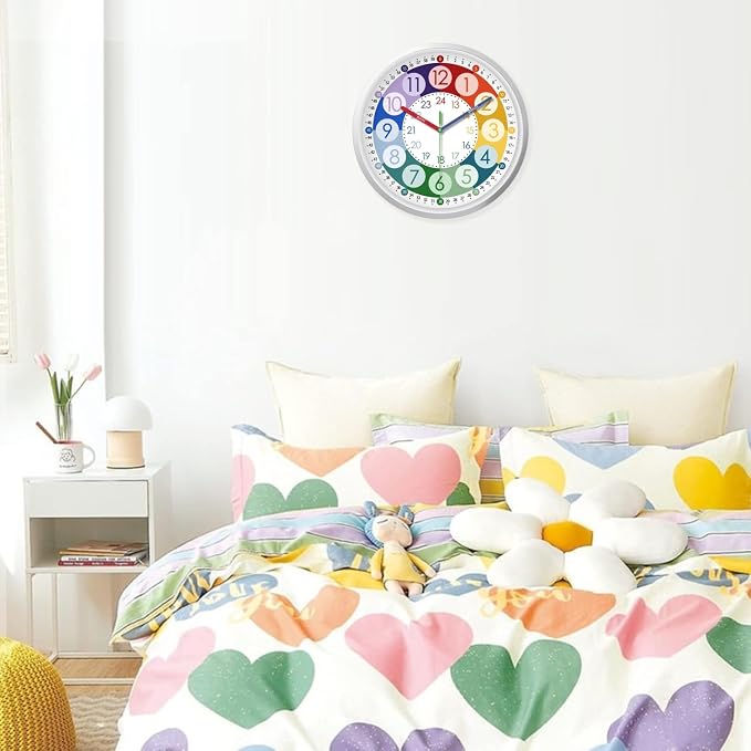 XFM 2 Pieces Learning Clock for Kids 8 Inch Silent Wall Clocks Battery Operated