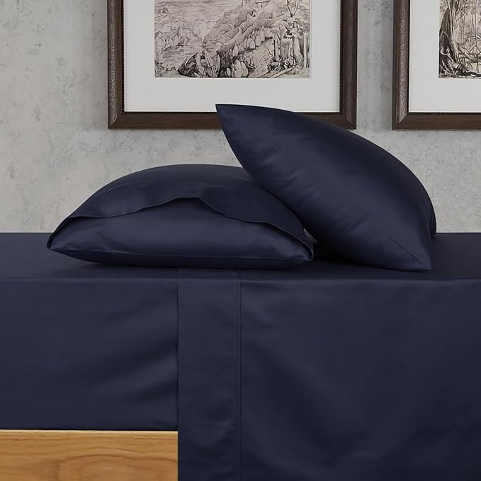 URBANHUT 700 Thread Count King Size Egyptian Cotton Sheets, 4Pc Sheet Set Soft Luxury Bed Sheets for King Size Bed, Sateen Weave Hotel Sheets, 16'' Elasticized Deep Pocket - Navy Blue