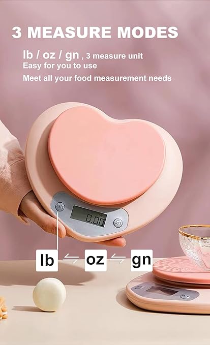 YRY Pink Kitchen Scale - Large LCD, Tare Function, 11 lbs Capacity, 0.03 oz Precise Graduation - Perfect Food Scale for Baking & Cooking, ML & Oz Unit for Liquids and Solids (Pink 5kg/1g)