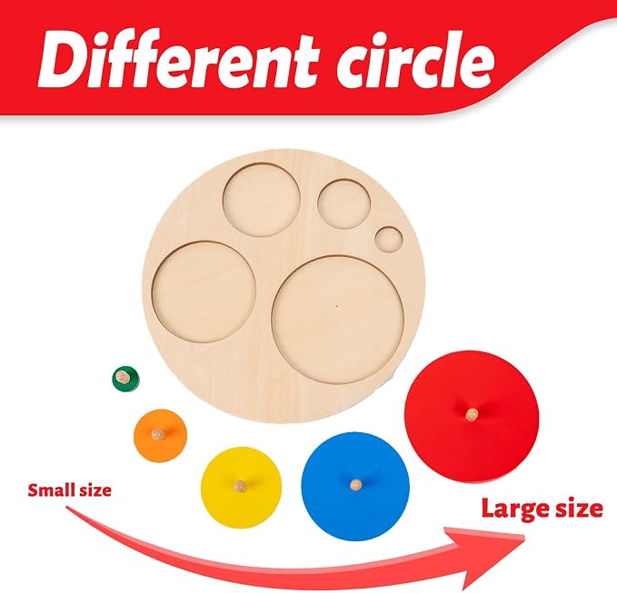 Montessori Toys for 3+ Years Old-Shape Puzzle Board,Wooden Peg Circle Puzzle,Jumbo Knob Puzzles for Baby Games Shape Sorter First Baby Puzzle for Toddler Gift for Boys Girls(Multiple Circle Puzzles)