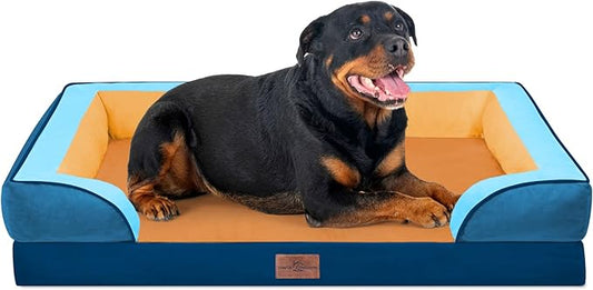 Comfort Expression Orthopedic Dog Bed for Extra Large Dogs 45x35 Inch, Waterproof Egg Crate Foam XL Pet Bed with Removable Bolsters, Dog Couch with Washable Cover & Non-Slip Bottom, Golden Harbor