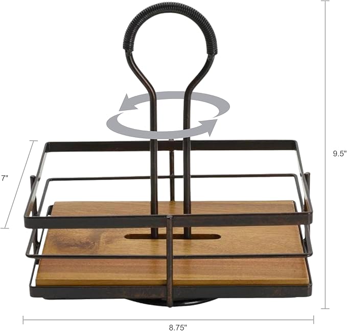 Gourmet Basics by Mikasa Nova Acacia Wood Rotating Condiment Caddy, 8.75 Inch, Black,5270309 (Pack of 4)