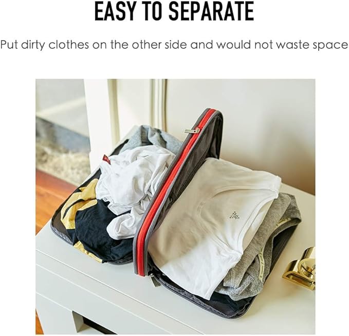 Bee Nesting BeeNesting Waterproof Compression Packing Cubes 5/6/8 sets, Large Travel Packing organizers for Carry on Luggage, 2 Sides Expandable Storage Bags (Grey Red, G5set)