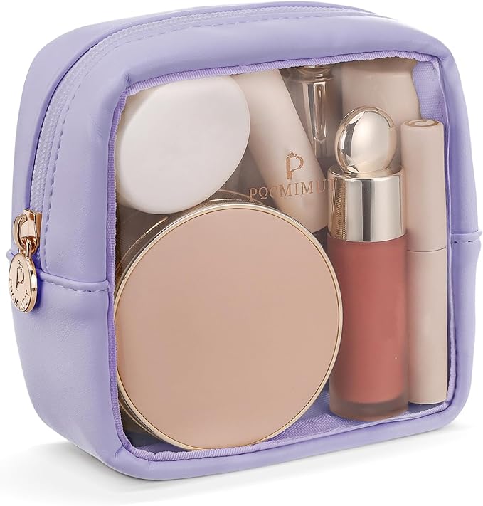Pocmimut Makeup Bag,Mini Makeup Bag Cute Pouch Purse Organizer Travel Essentials,Clear Makeup Pouch for Car Accessories for Women,Purple