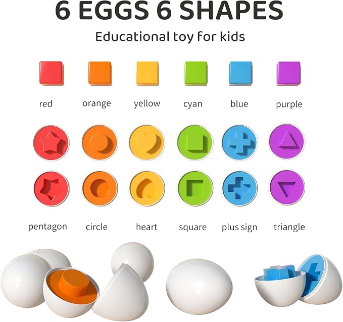 TEMI Toddler Chicken Easter Eggs - Color Matched Game Shape Sorter | with 6 Toy Eggs for Kids 3-5, Fine Motor Skills Sensory Toys, Educational Gifts for 3-6 Girls Boys Baby